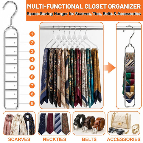 Heavy Duty Metal Hangers Six Pack Featuring Fifty Four Hooks For Massive Space Saving Closet Organization And College Dorm Essentials A Straight Up Dorm Room Game Changer Now with multi-functional organizer for ties and scarves.