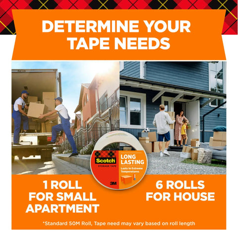 Ridiculously Strong Clear Packing Tape For Moving And Home Storage Boxes Heavy Duty Self Sealing Adhesive 1.88 By 54.6 Yards Three Inch Core Six Roll Pack All Weather Kick Butt Grip Clear Finish used by movers.