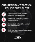 StreetGuard Kevlar Cut Resistant Work Glove features with focus on comfort, grip, and secure fit in tactical black design.