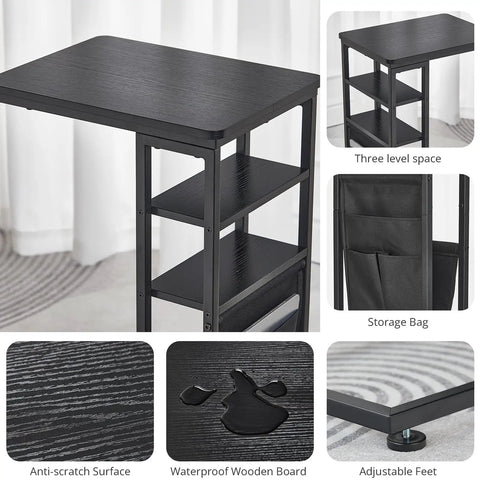C Shaped End Table With Three Tiers And Storage Bag Easily Slides Under Sofa Or Bed Space Saving Couch Table with features.