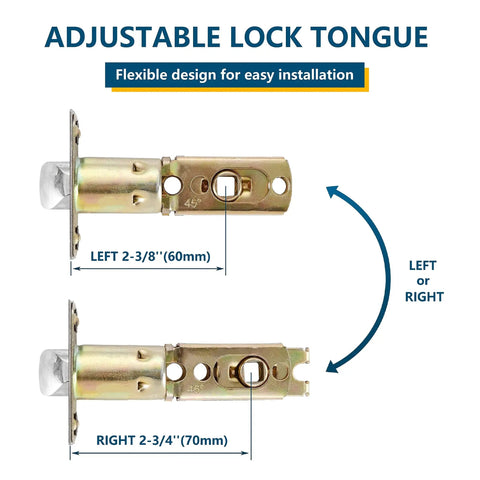 Adjustable lock tongue for Three Pack Passage Door Handles Light Satin Brass Interior Door Levers For Hallways And Closets No Locking Gold