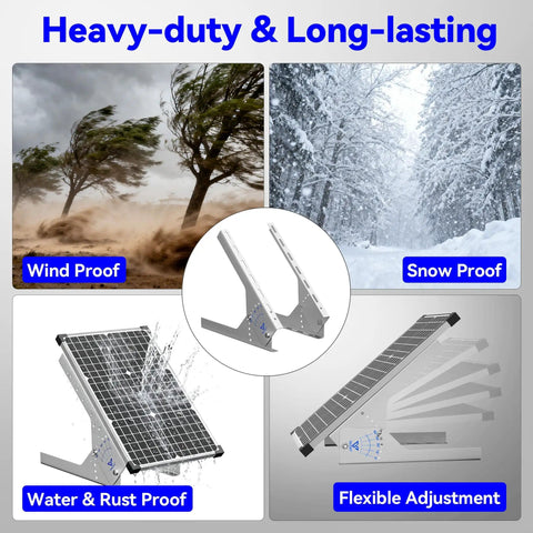 Heavy-duty 13.8 Inch Immortal Steel Solar Panel Tilt Mount Stand for 0 to 200W Panels, wind, snow, water, rust-proof features
