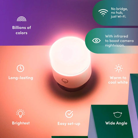 Lit Night Vision Color LED Bulb E26 Smart RGBW With 1100 Lumens Dimmable By Voice Or App, surrounded by features, 1 Pack
