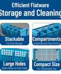 Blue Perma-Sil Polypropylene Flatware Basket For Commercial Kitchens, 8-Compartment Dishwasher Rack Organizer features and benefits.