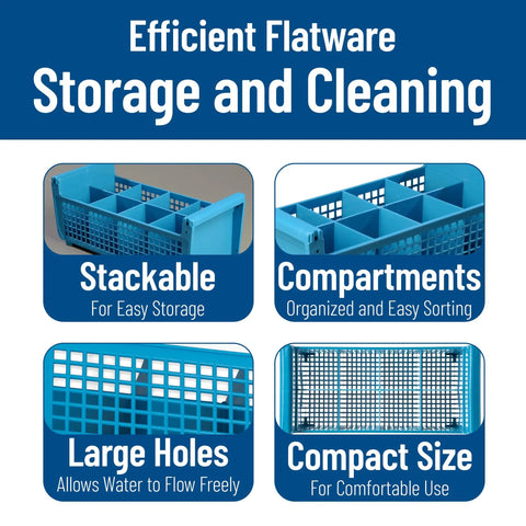 Blue Perma-Sil Polypropylene Flatware Basket For Commercial Kitchens, 8-Compartment Dishwasher Rack Organizer features and benefits.