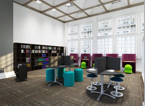 Modern classroom with Inflatable Ball Chair For Home Office And Classroom, Dope Active Seating That Keeps You Moving, surrounded by tables