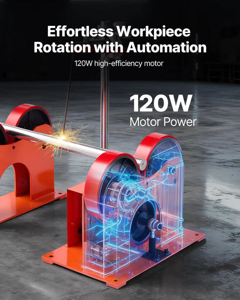 Heavy Duty Pipe Turning Rolls 2205 Lbs Capacity With Smooth Linkage Roller System adjustable wheel showcasing 120W motor power.