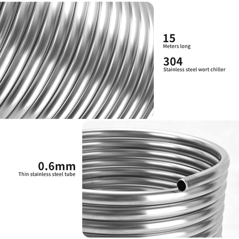 Wort chiller coil, 304 stainless steel tubing, 15 m long, 0.6 mm wall