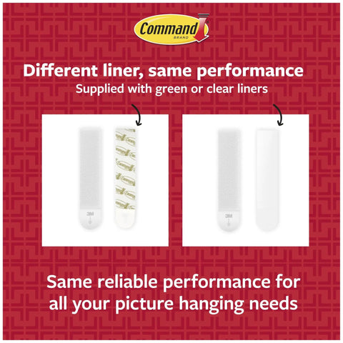 Large Picture Hanging Strips 120 Pairs 240 Strips Hassle Free No Tools Needed Damage Free Hangers showing green and clear liners