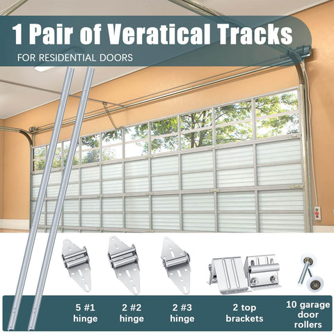 All In One Garage Door Replacement Parts Kit 45 Piece Set With Tracks Rails Doorpost Brackets Screws And Nuts Rollers Hinges And Top Brackets For A 7 Ft Tall Garage Door Easy Install And Durable Replacement Solution image including tracks and hardware