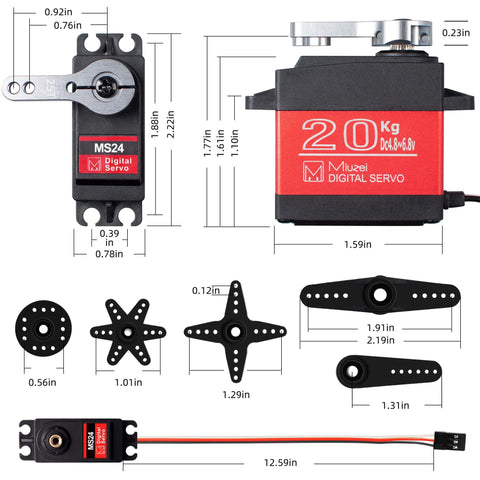 Diagram of 20Kg Digital RC Servo Motor With Metal Gear Waterproof High Torque For One Eighth And One Tenth Scale RC Cars And Robots DS3218 270 Degree Control Aluminum Gear With Double Ball Bearings