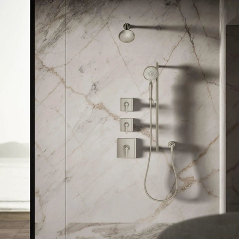 Bathroom with 5-1/2 Inch 1-Function Showerhead With Nickel Finish, 2.5 GPM, Air-Induction Technology, Memoirs Collection.