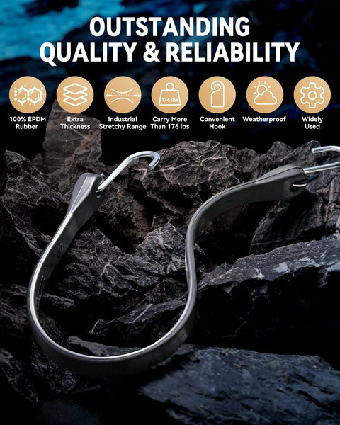 Close-up of Heavy Duty 31 Inch Rubber Bungee Cords Set with 55.8 Inch Stretch and over 176 Pound Load Capacity