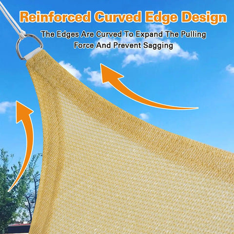 Sun Shade Sail 12x20 Feet Sand Rectangle With Curved Edges, Heavy Duty Commercial Grade 185GSM HDPE Shade Cloth hanging with D-ring