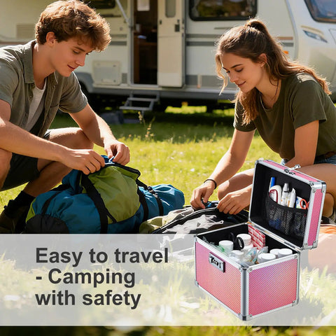Outdoor use of Pink Three Digit Combination Lock Box For Medication And Valuables Portable Locking Storage Case Ten By Seven By Nine Inches