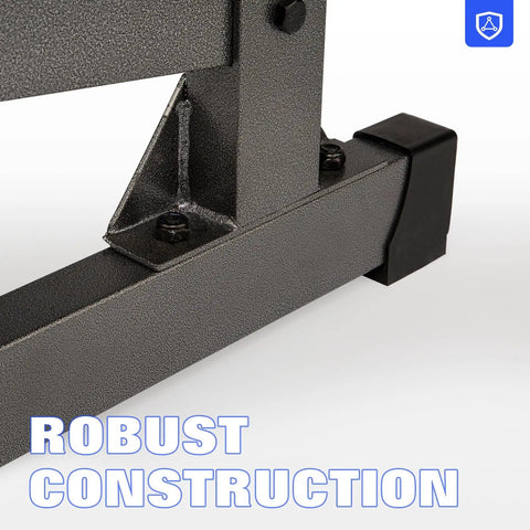 Close-up of solid freestanding kayak storage rack showcasing robust construction and support for boards.