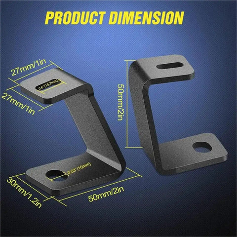 Off Road LED Pod Mount Bracket Kit 4 Pack With Adjustable Clamps dimensions on blue background