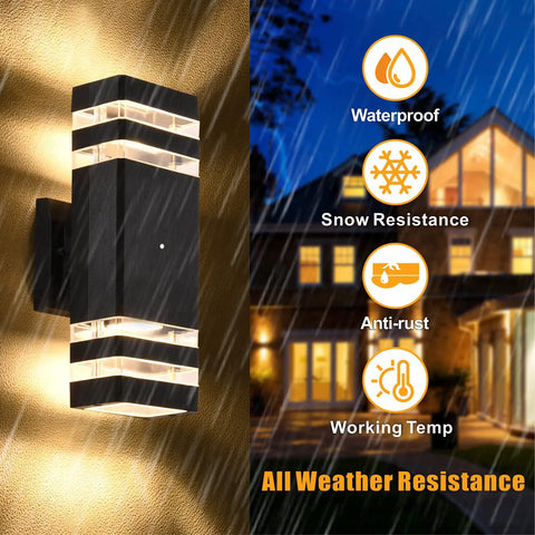 Dusk To Dawn Outdoor Wall Lights 2 Pack 3000K Warm White Up And Down Porch Exterior Fixtures Waterproof Outdoor Lighting