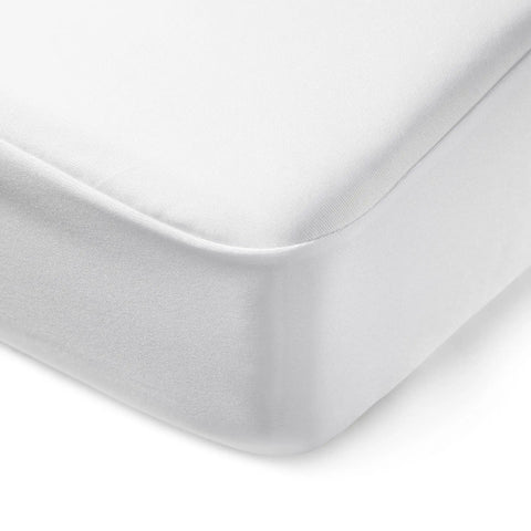 Queen Size Waterproof Mattress Protector With Full Bed Bug Proof Shield Snug Elastic Bands Secure Fit Keeps The Bed Drip Free All Night Long For Hassle Free Rest In Crisp White close-up shot of mattress corner