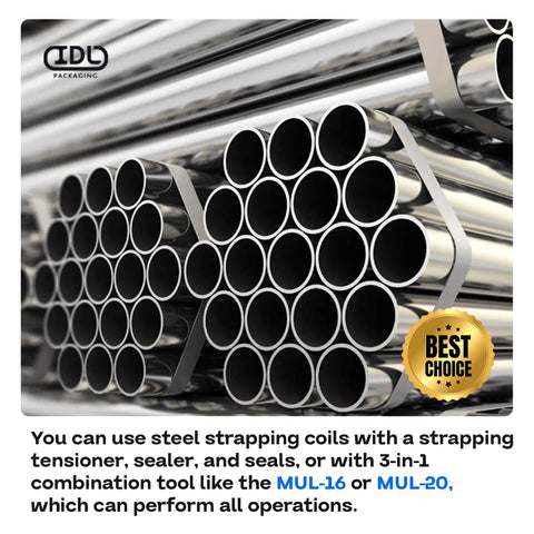 Heavy Duty Steel Strapping Coil, 1/2 Inch Wide, 0.020 Inch Thick, 200 Feet Long, 1100 Lb Break Strength, tubes bundle