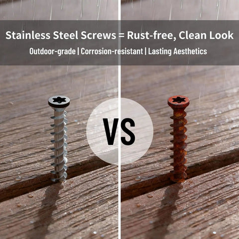 Comparison of rust-free stainless steel screw and rusted screw for 1000 Pack Hidden Deck Fasteners Kit For Composite Decking With Stainless Steel Screws And Premium Nylon Clips Plus Included Tools All In One Universal Decking System No Fuss Quick Install.