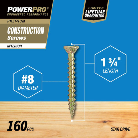 Premium Exterior Wood Screws For Outdoor Decking Projects Eight By One And Three Quarter Inch With Self Starting Tip And T25 Star Bit Gold Finish 160 Piece Pack For All Wood Projects