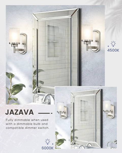 Two Pack Bath Vanity Light Fixtures With White Linen Frosted Glass Shades In Brushed Nickel Finish for bathroom mirror lighting.