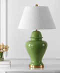 Teal Ceramic Ginger Jar Table Lamp 33 Inch Modern Traditional LED Bulb Included White Linen Shade Perfect For Living Room Bedroom Entryway Vibe