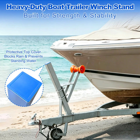Heavy Duty Marine Trailer Winch Stand With U Bolts For Saltwater Toughness, 4mm Hot Dip Galvanized Steel That Wont Rust, Rustproof Winch Mount Fits 3 Inch Wide By 3 To 4 Inch High Trailer Tongues For Fishing Boats Jet Skis Sailboats on boat trailer