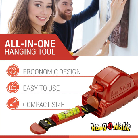 All In One Picture Hanging Tool For Quick Easy Leveling And Marking On The Wall To Hang Pictures Mirrors TVs And Shelves With Precision And No Fuss Setup shown with ergonomic design and compact size.