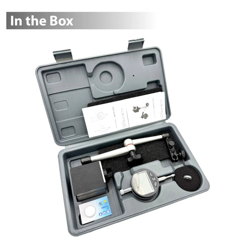 Straight Shooter Heavy Duty Magnetic Base Digital Dial Indicator Gauge in portable case with tools and instruction manual.