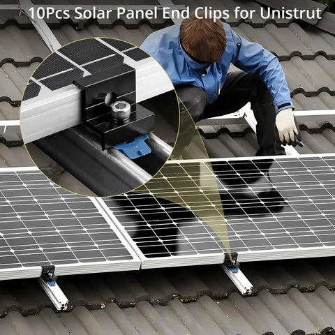 10 Pack Solar Panel End Clamps For Standard Unistrut Aluminum 30mm And 35mm Mounting Kit on tin roof installation