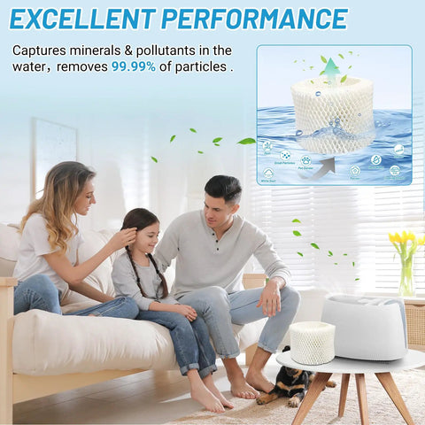 Family using Six Pack HAC504 Humidifier Filters For Honeywell Humidifiers Compatible With HAC504 And HCM in living room setting