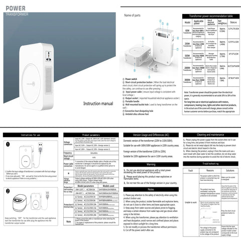 2000W Step Up Voltage Converter Transformer 110V To 220V for Europe Asia Korea appliances with instruction manual