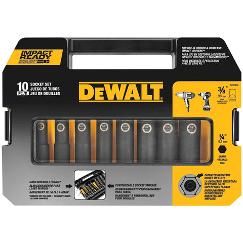 Impact Socket Set Three Eighths Inch Drive SAE Ten Piece With Adapters And Recessed Corner Sockets in high-impact case
