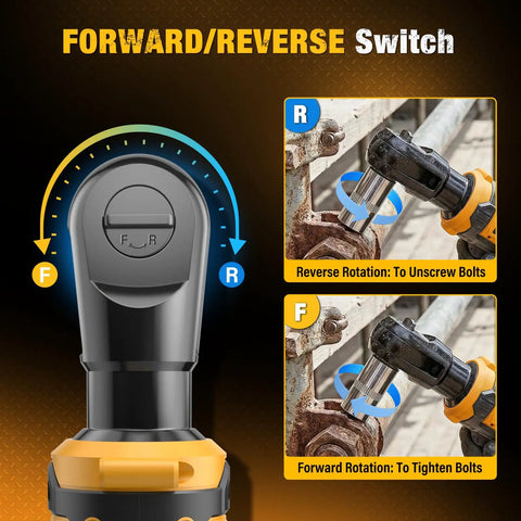 Cordless Three Eighth Inch Ratchet Wrench Packing Eighty Eight Foot Pounds Of Real Deal Power Running Smooth At Five Hundred Rpm Forward/reverse switch for tightening and loosening bolts.