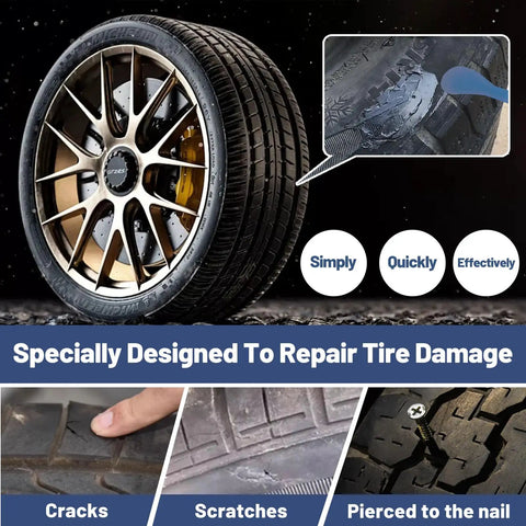24 Pcs Tire Plug Repair Kit with Key Tools and 120ml Powerful Patch Glue for Instant Puncture Seals for tire damage repair.
