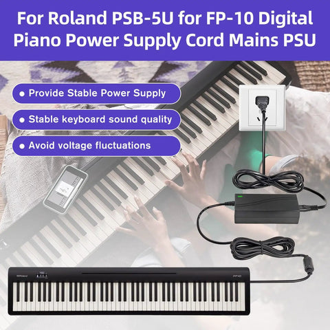 Roland FP-10 keyboard with 12V 2A DC Power Adapter For Roland FP 10 And PSB 5U Digital Piano Replacement Mains PSU Charger.