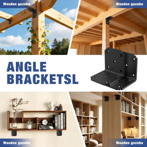 Heavy Duty 4x4 L Bracket Black 90 Degree Corner Post Connector Deck And Pergola Framing Solid Steel Joint Support 2 Pack, showcasing corner brackets in various wooden gazebo settings.