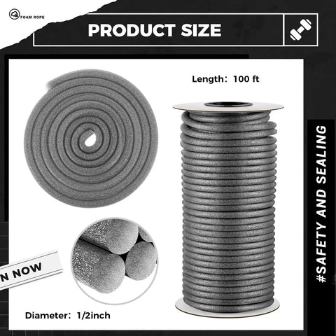 Heavy Duty Foam Backer Rod Half Inch Diameter By 100 Feet Gray Roll displayed in coil and spool for caulking support and gap filling.