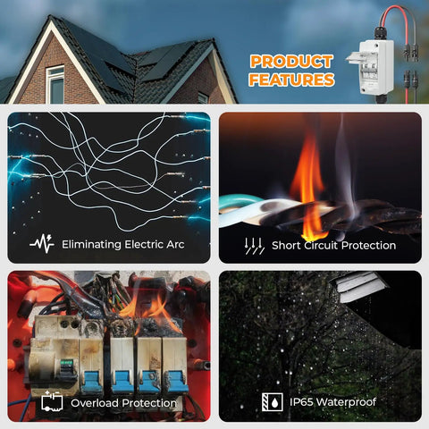 No Fuss Solar Panel Disconnect Switch 1000V 30A PV Breaker IP65 Weather Resistant Mini Circuit Breaker features for safety.