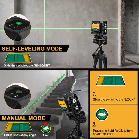 Self Leveling Laser Level With 47 Inch Tripod IP54 Rechargeable Green Laser 65 Feet Range 3 Brightness Line Modes Type C Charging on tripod