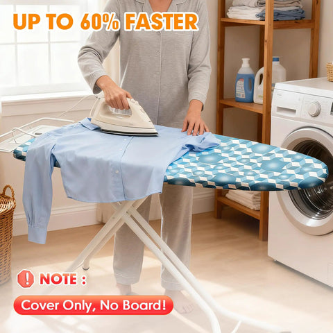 Person ironing shirt on Ironing Board Cover And Pad 21x57 Extra Large Thick Padding Up To 6mm For Smooth Pressing, Berry Blue