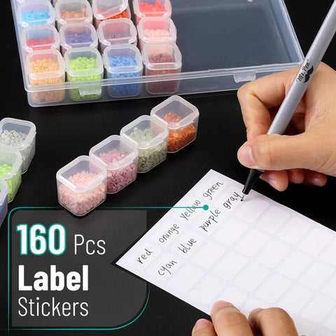 Heavy Duty Bead Storage Containers Two Pack Clear White Plastic Craft Organizer with label stickers for organizing beads.