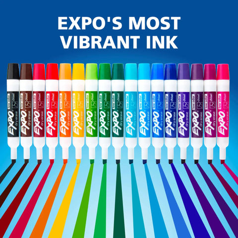 Fresh Top Shelf Dry Erase Markers With Low Odor Slick Smooth Glide Formula, Badass Durable Chisel Tips, Hella Vibrant Clean Erasable Whiteboard Pens, 12 Count Supply Stack in vibrant colors on a gradient background.