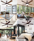 52 Inch Farmhouse Ceiling Fan With Light And Remote For Indoor Outdoor Spaces Bronze Finish 3CCT LED in various rooms