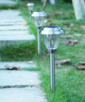 Eight Pack Solar LED Outdoor Lights Stainless Steel Pathway And Landscape Lighting For Path Patio Yard Deck Driveway And Garden Silver Finish With SunPower Panel For Bright Efficient Illumination