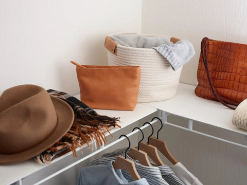 Non Adhesive Shelf Liners For Kitchen Cabinets And Pantry Wire Shelving Featuring A Solid Grip Base locking bags and hats in organized storage.