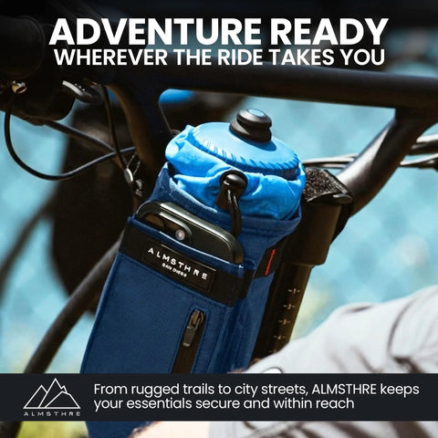Cosmic Blue 1.6L Adjustable Handlebar Stem Bag With Zipper Pocket Weather Resistant Ripstop Secure Cord Quick Access MTB EBike Bikepacking Bag For Snacks Tools And Essentials on bike handlebar