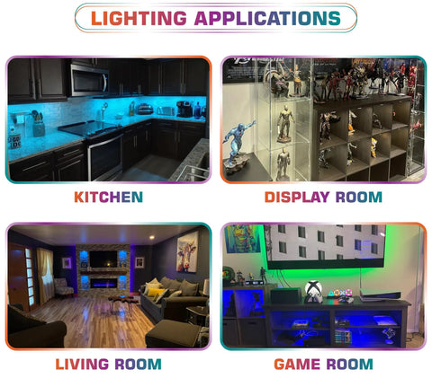 Dope RGBW LED Puck Lights Kit With Remote Dimmer And Color Changing Red Green Blue And Daylight White 6000K uses in kitchen, display, living, and game rooms